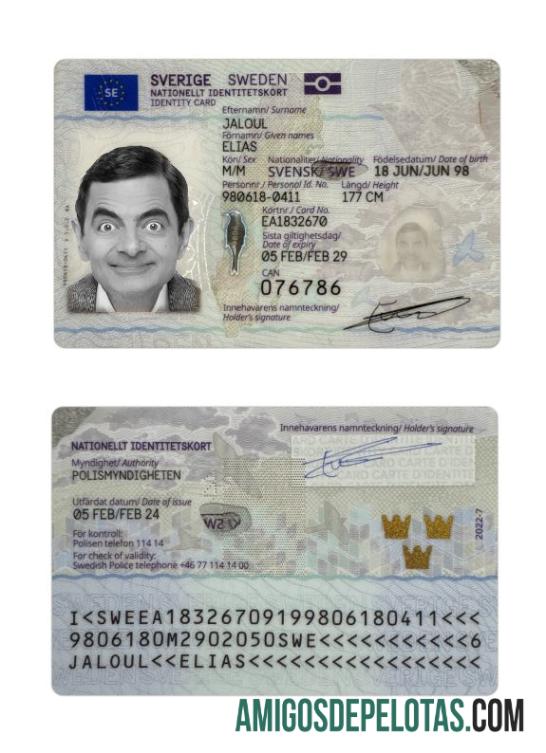 Suécia ID Card 2024 Presente amostra